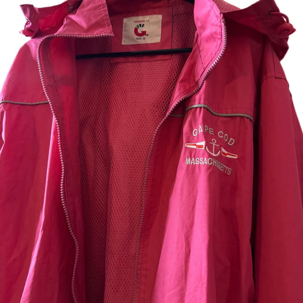Vintage Cape Cod Massachusetts Jacket Womens XL‎ Pink Full Zip Windbreaker Retro